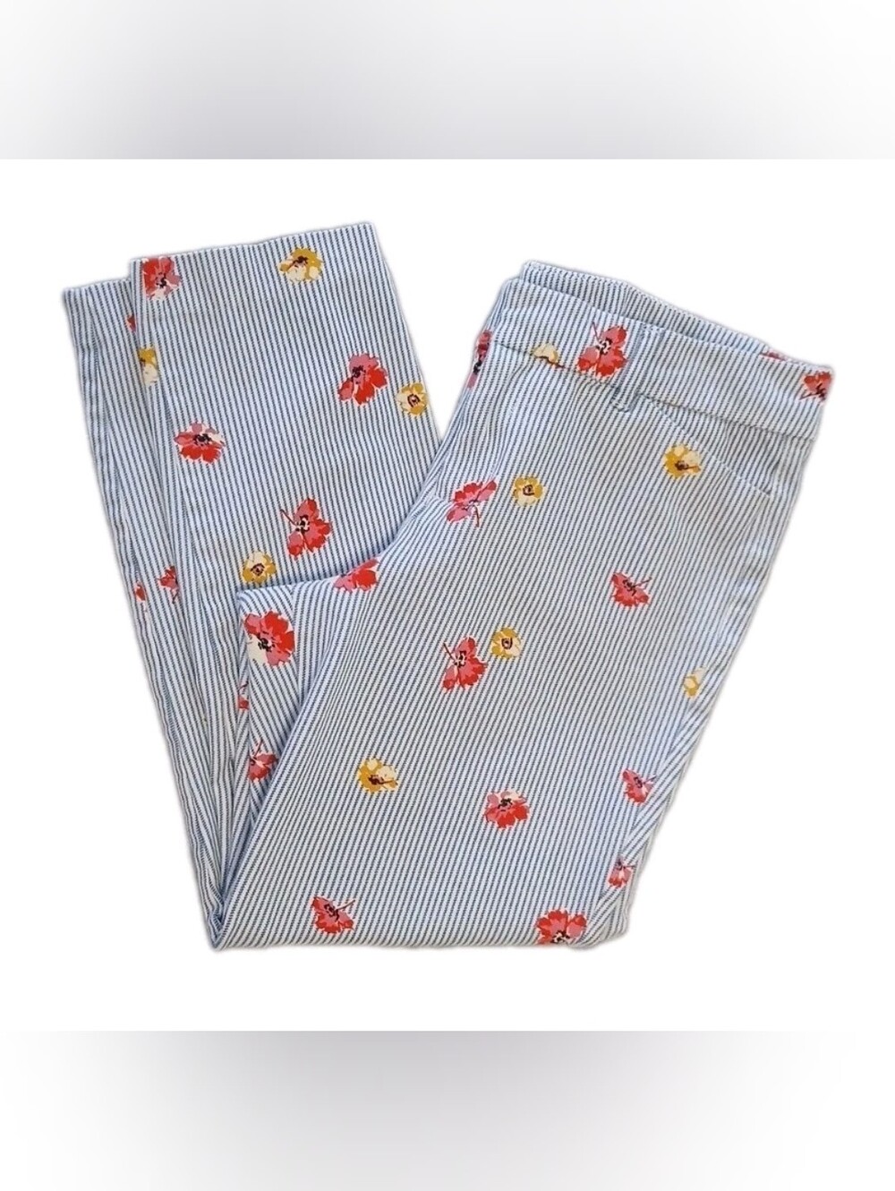 Old Navy Size 10 Pixie Pants White with Blue Pinstripes Floral